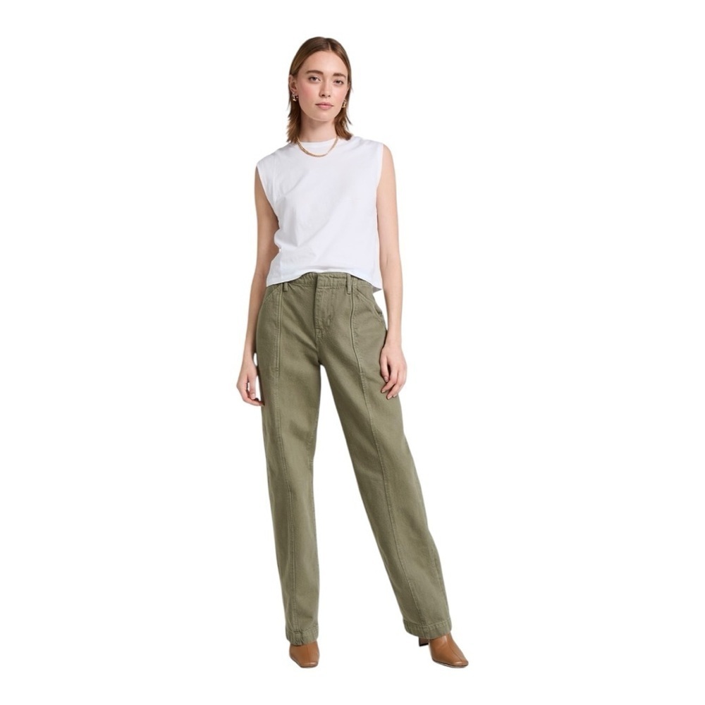 Frame Denim High-Rise Relaxed Washed Trouser Pants Green - Picture 3 of 11